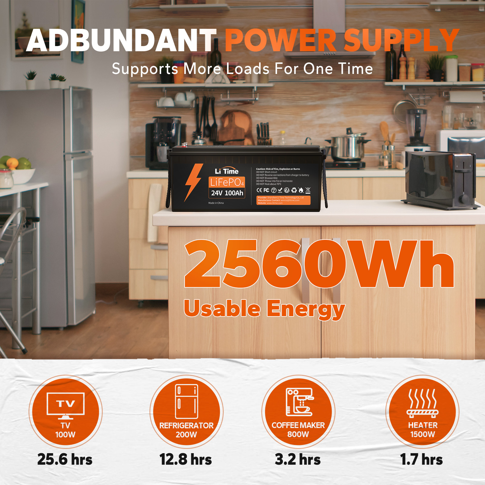 Litime 24V 100Ah LiFePO4 Lithium Battery BMS Deep Cycle for Off-grid Solar Boat