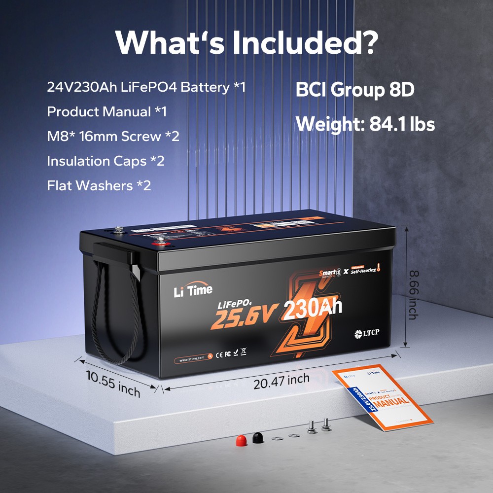 Litime 24V 230Ah Smart Self Heating LiFePO4 Lithium Battery for Solar Off-grid