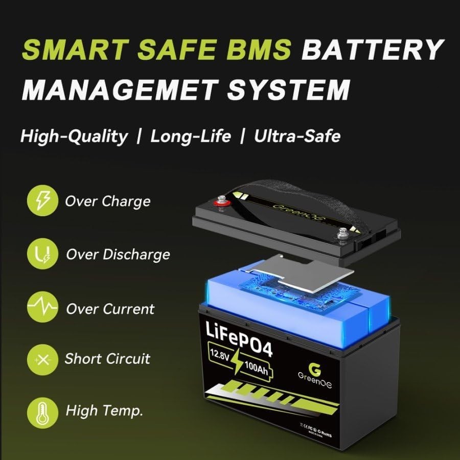 GreenOE 2 Pack 12V 100Ah LiFePO4 Battery Group 31 With Built-in 100A BMS For RV