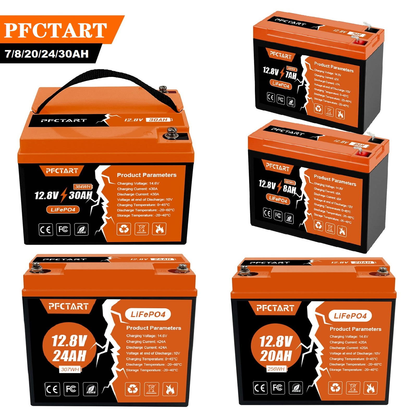 12V 30Ah 24Ah 20Ah 8Ah 7Ah LiFePO4 Battery BMS Perfect for Home Energy Storage