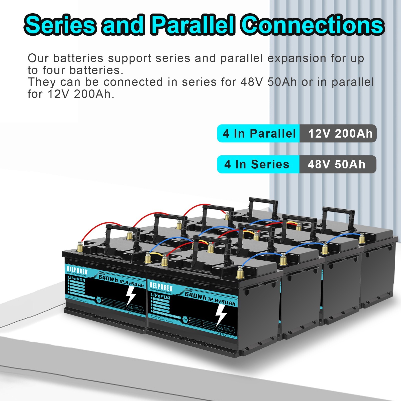Helpdrea LiFePO4 Lithium Battery 12V 50Ah for RV Off-grid Solar Trolling Motor