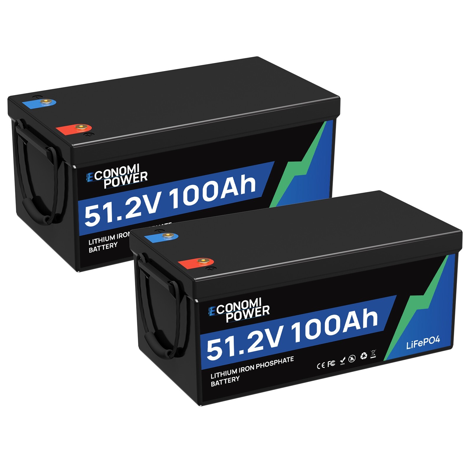 2 Pack 48V 100Ah LiFePO4 Lithium Battery 100A BMS Deep Cycles for Solar Off-grid