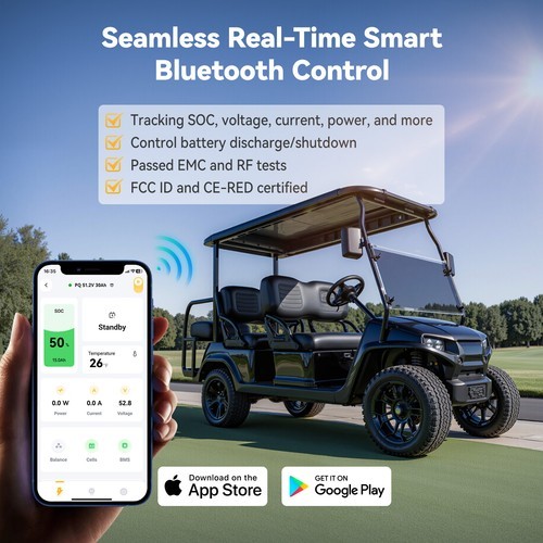 Power Queen 48V 30Ah Bluetooth Low Temp Golf Cart Lithium Battery BMS Deep Cycle
