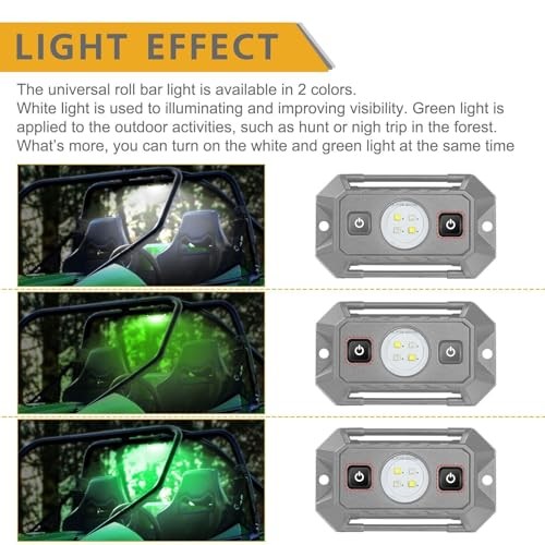 UTV Interior Dome Lights 12V Wired, Universal Roll Bar Green&white 2 Pack