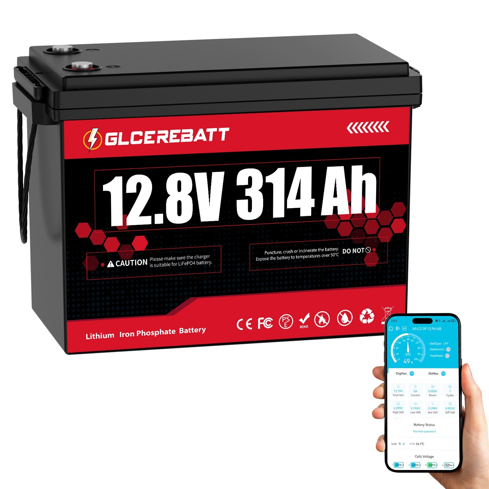 4019Wh 12V (300Ah)314Ah LiFePO4 Lithium Battery 200A BMS For RV Home Off-grid