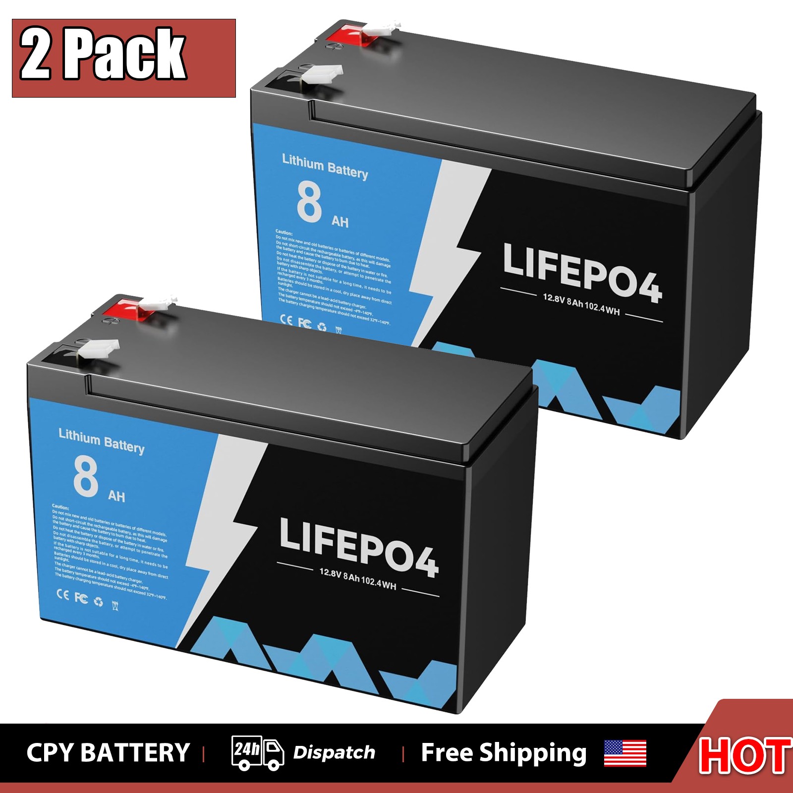 8Ah LiFePO4 Lithium Battery 12V Deep Cycles RV Marine Trolling Motors Off-grid