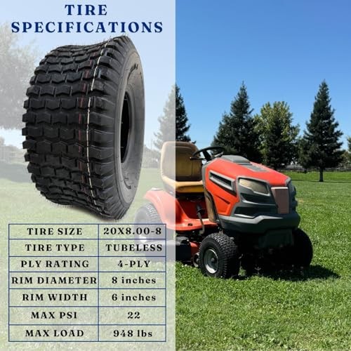 20×8.00-8 (2-Pack) Lawn Mower Turf Tires, V2 Tread Pattern, 4-Ply 20X8.00-8