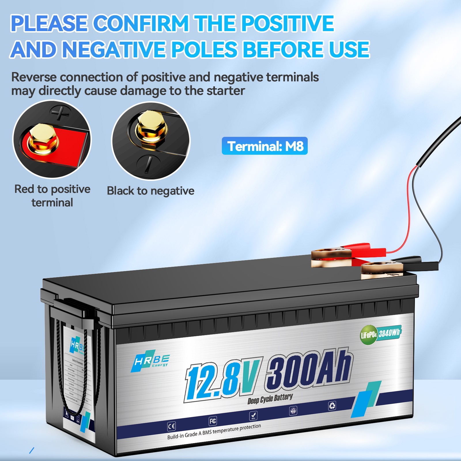LiFePO4 12V 300Ah Deep Cycle Lithium Battery 200A BMS for RV Solar Boat Off-grid
