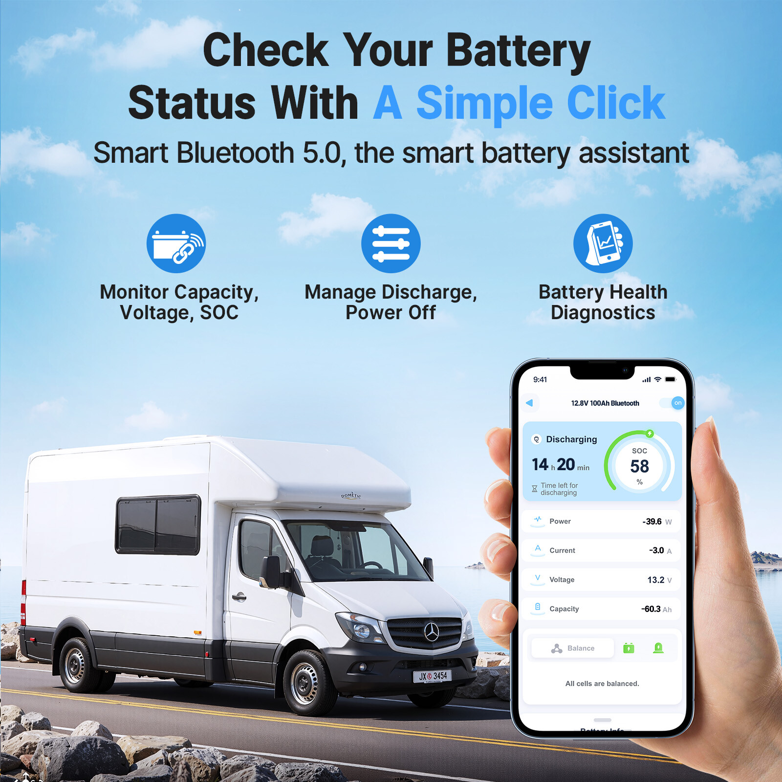 Redodo 12V 100Ah Bluetooth LiFePO4 Lithiium Battery with BMS, Low Temp Cut-off