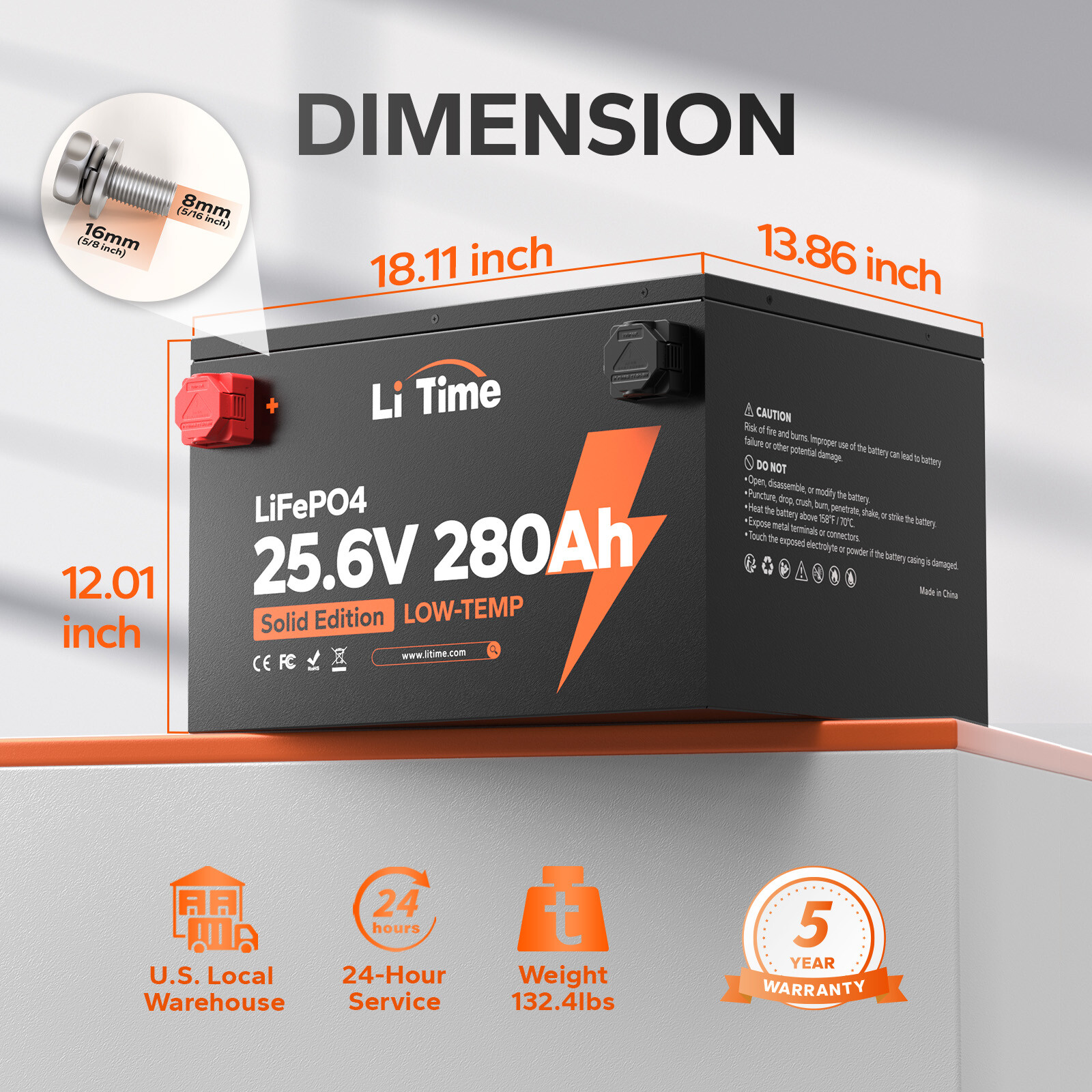 LiTime 24V 280Ah 7168Wh LiFePO4 Lithium Battery For Off-grid Solar Energy Saving