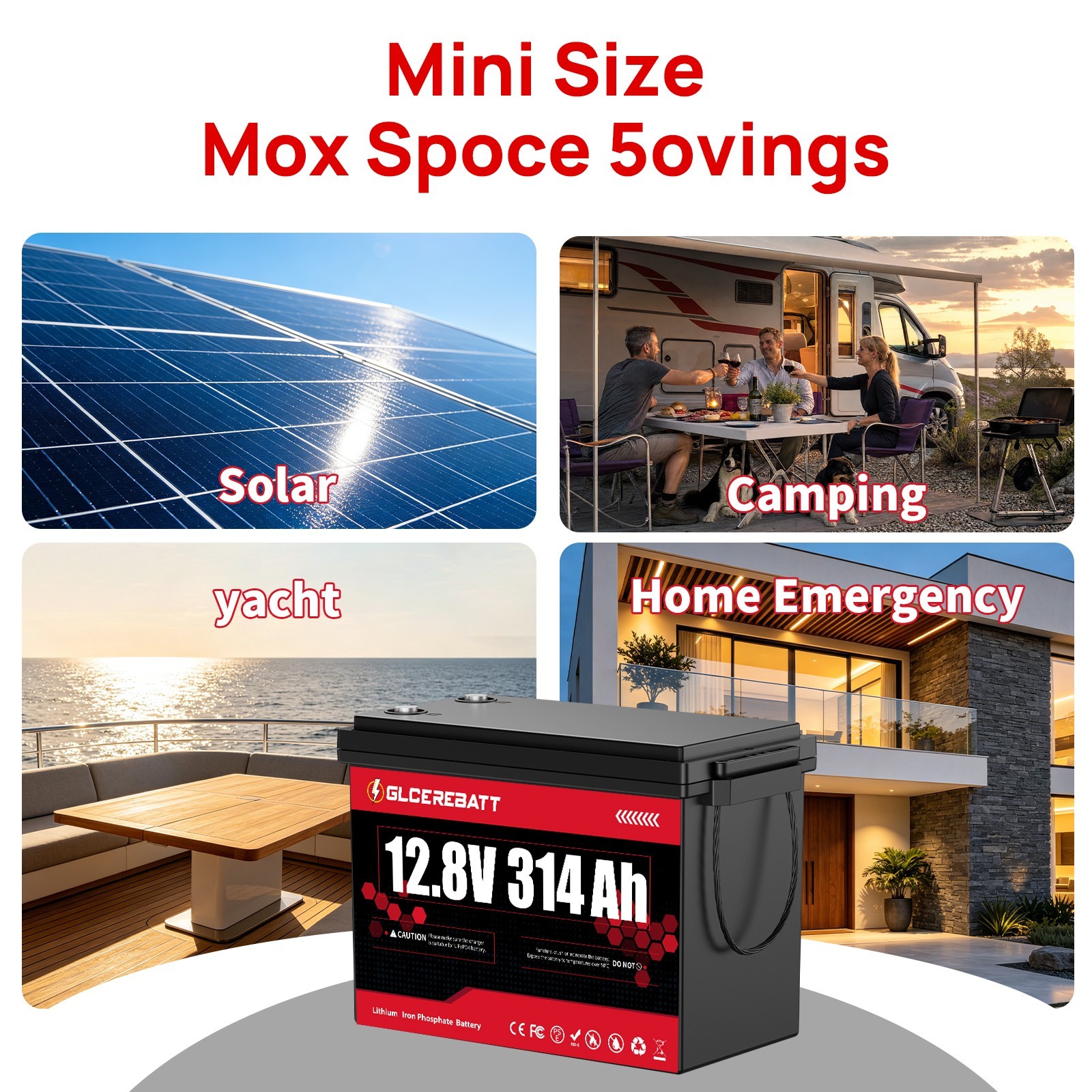 12V 314Ah 300Ah Lithium LiFePO4 Battery Bluetooth 200A BMS Fo RV Solar Off-Grid