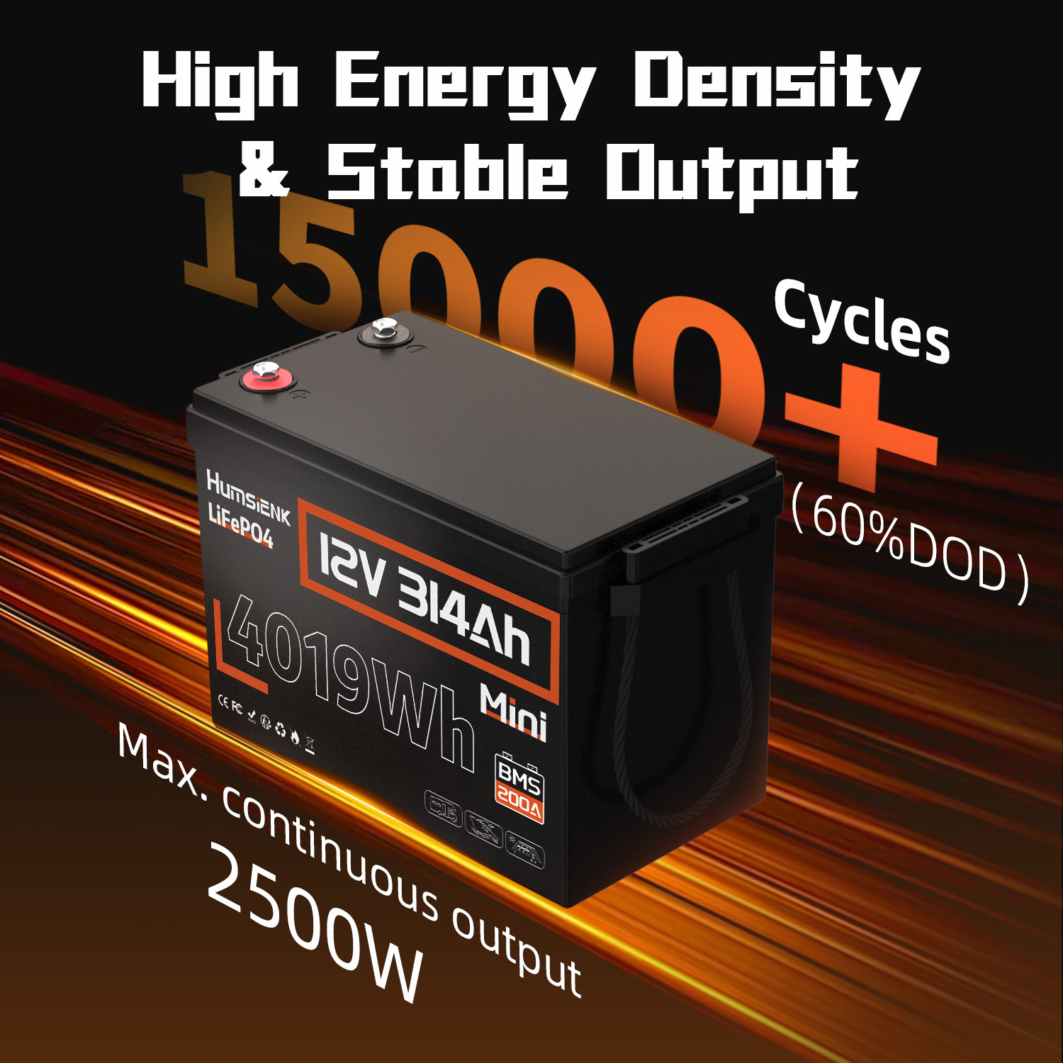Humsienk 4190Wh 12V 314Ah 300Ah Mini LiFePO4 Battery Deep Cycle IP67 Boat ikayat