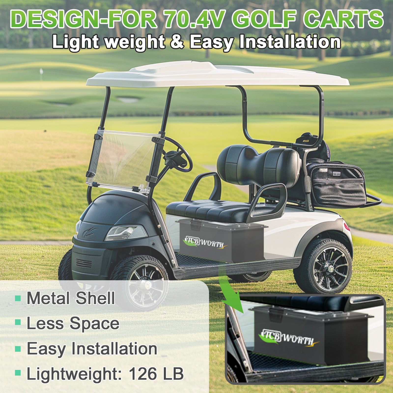 72V 105Ah LiFePO4 Golf Cart Lithium Battery w/ 18A Charger for GEM ICON EZGO TXT