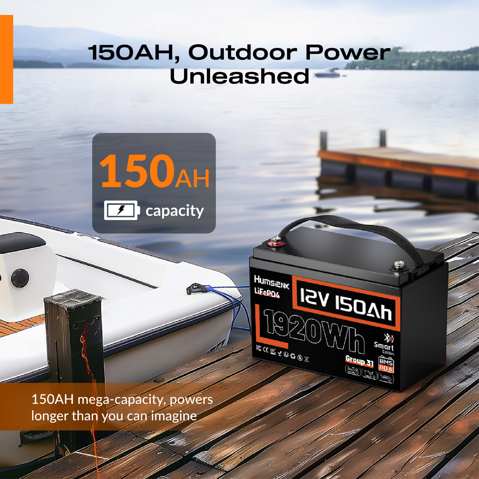 1920Wh 12V 150Ah Group 31 LiFePO4 Lithium Battery Low-Temp for RV Camping