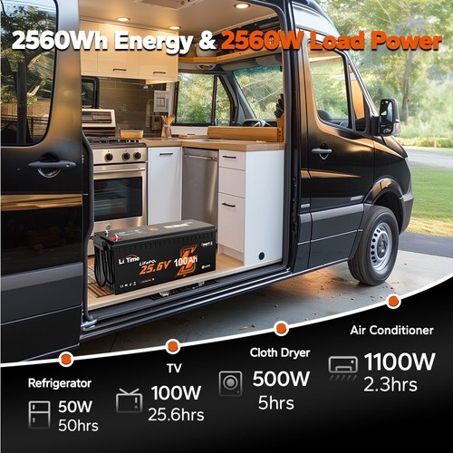 Litime 24V 100Ah Bluetooth 5.0 Low Temp LiFePO4 Lithium Battery For Off-grid RV