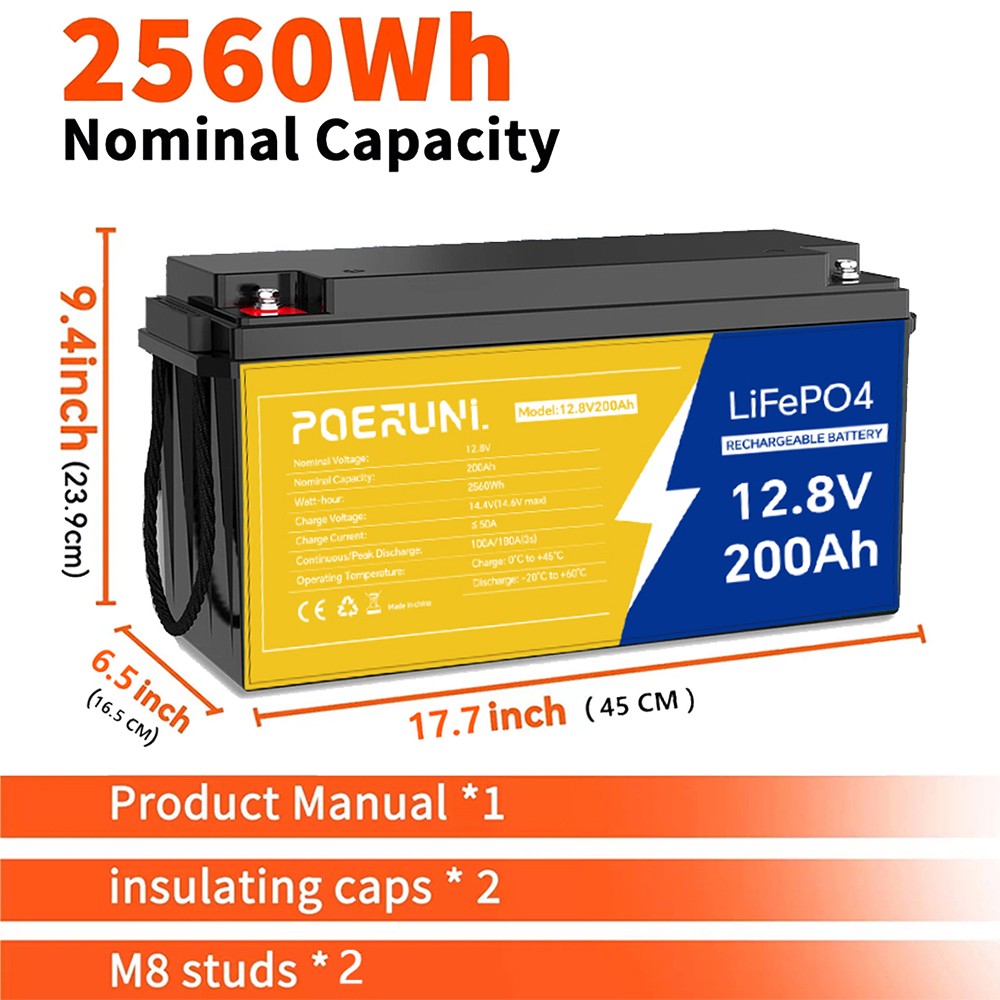200Ah 12V LiFePO4 Lithium Battery Built-in BMS Deep Cycle for Solar Off-grid RV