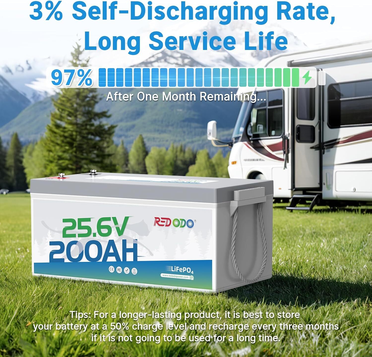Redodo 24V 200Ah LiFePO4 Lithium Battery 200A BMS 5120Wh Energy For RV Marine