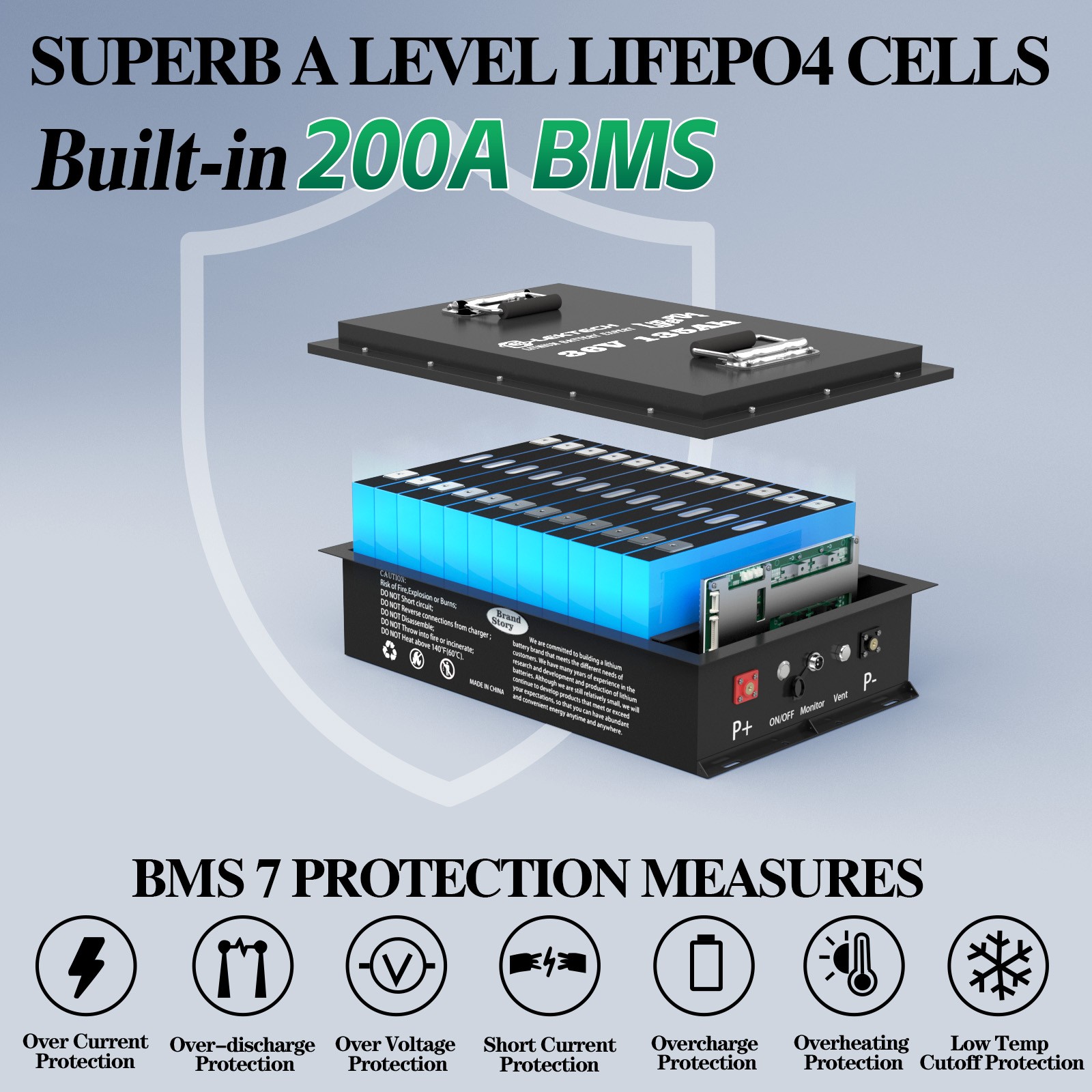 36V 135Ah Lithium Golf Cart Battery with 200A BMS+Monitor+Charger Solar Off-Grid