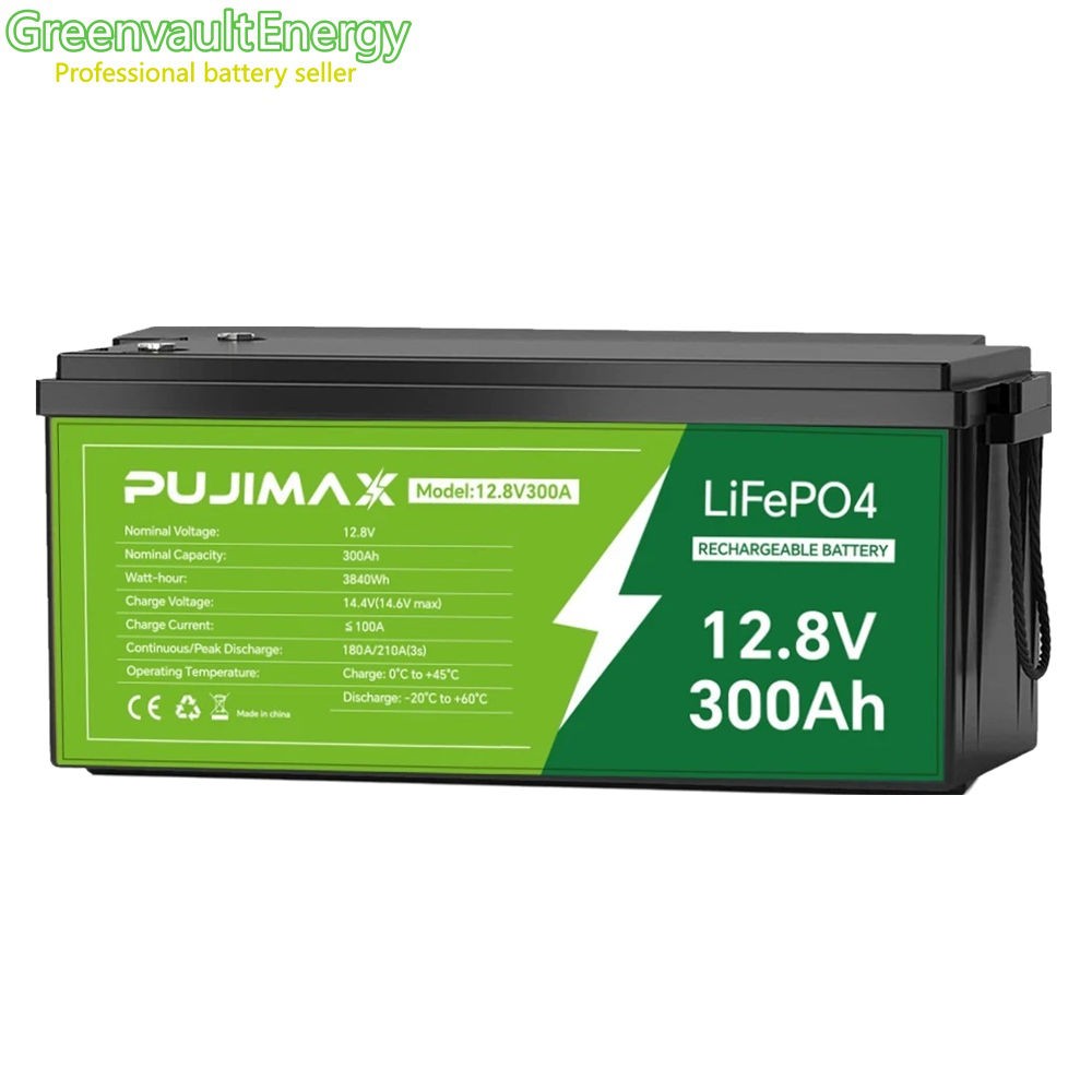 PUJIMAX 12V 300Ah LiFePO4 Lithium Battery Built-in BMS deep cycles for Solar RV