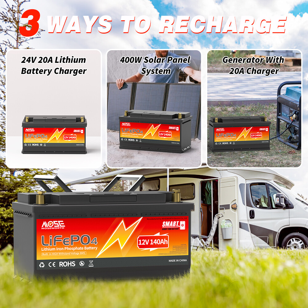 12V 140Ah Bluetooth LiFePO4 Lithium Battery Deep Cycle Smart BMS Marine RV Solar