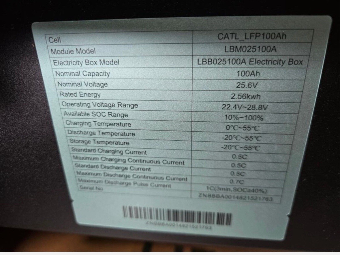 Kohler CATL 2.56kwh Battery 100Ah 25.6V LFP module LBB025100A ,SOLAR BATTERY