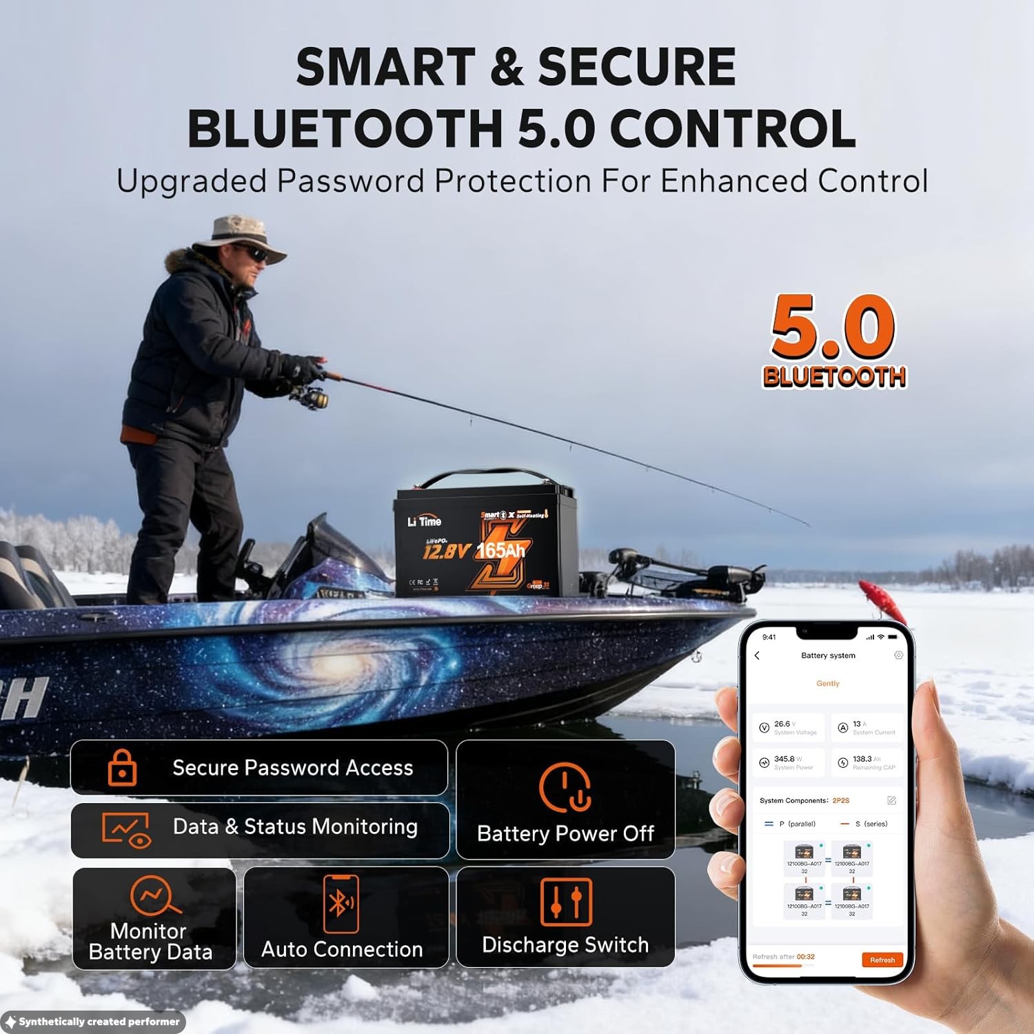 LiTime 12V 165Ah Smart Self Heating Group 31 LiFePO4 Lithium Battery For Winter