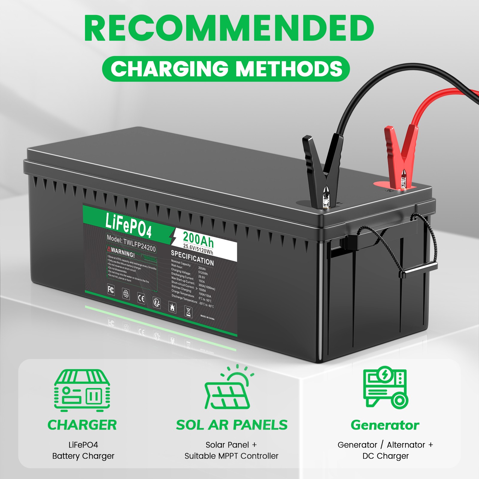 24V 100Ah 200Ah LiFePO4 Lithium Battery BMS Deep Cycles for RV Solar Boat Marine