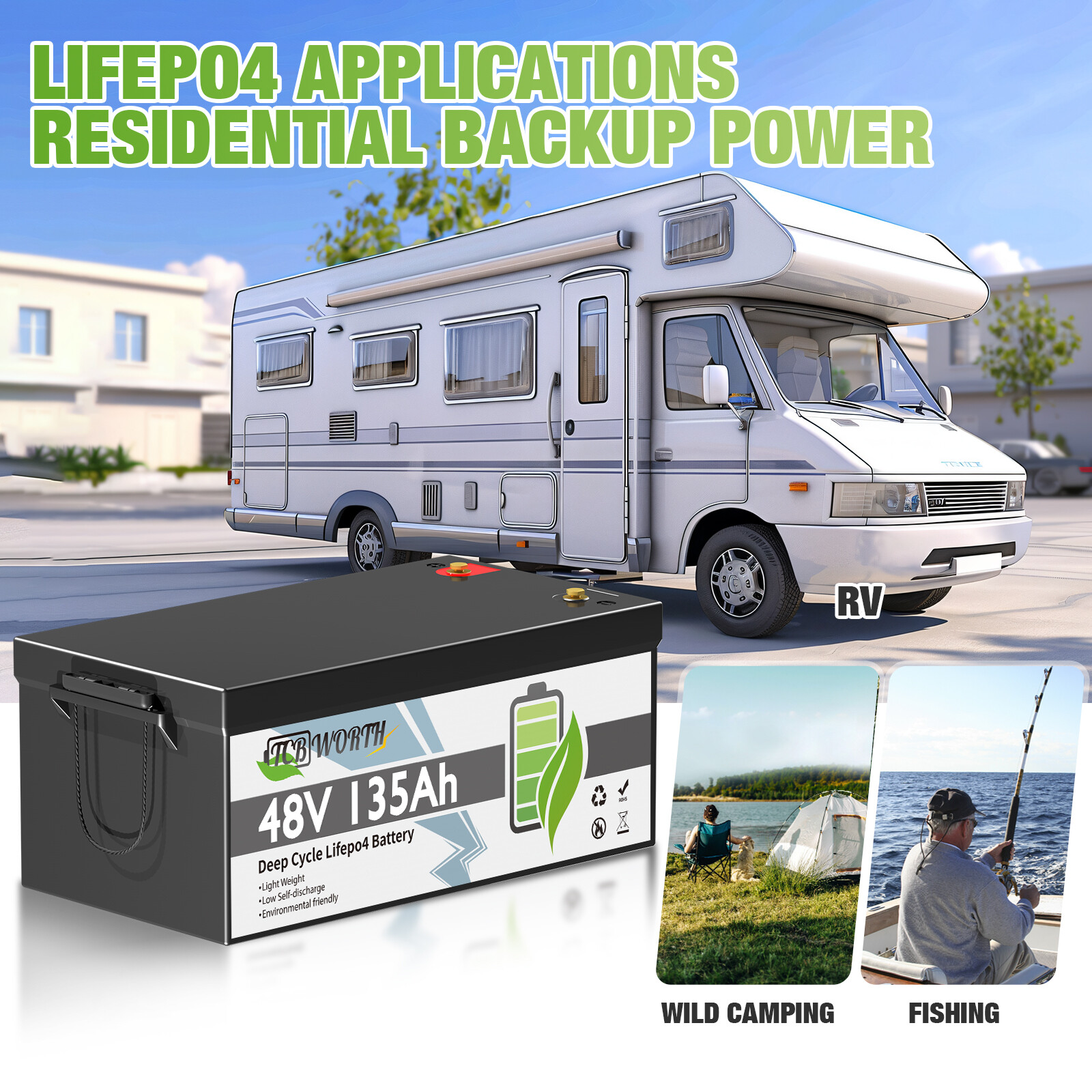 48V 135Ah LiFepo4 Lithium Battery 200A BMS APP for Golf Carts Trolling Motor RV