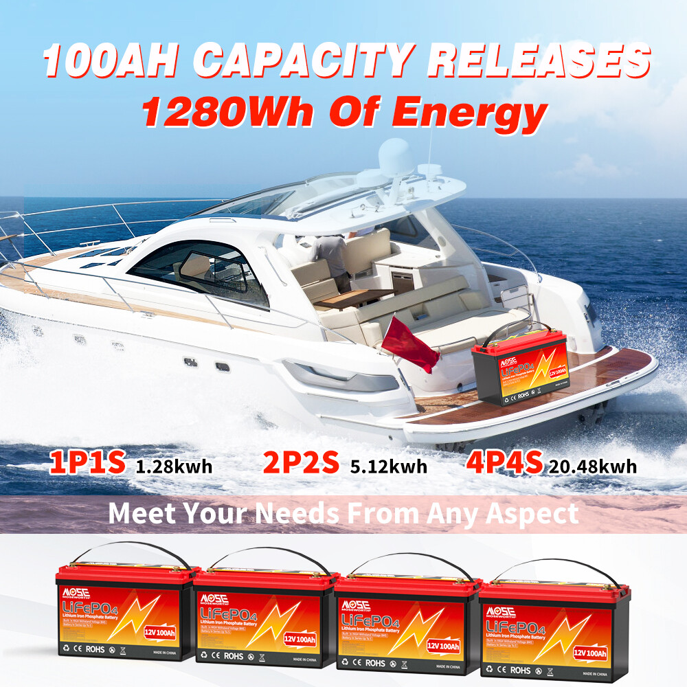 1/2/3 Pack 12V 100Ah LiFePO4 Lithium Battery Deep Cycle BMS for RV Solar Marine