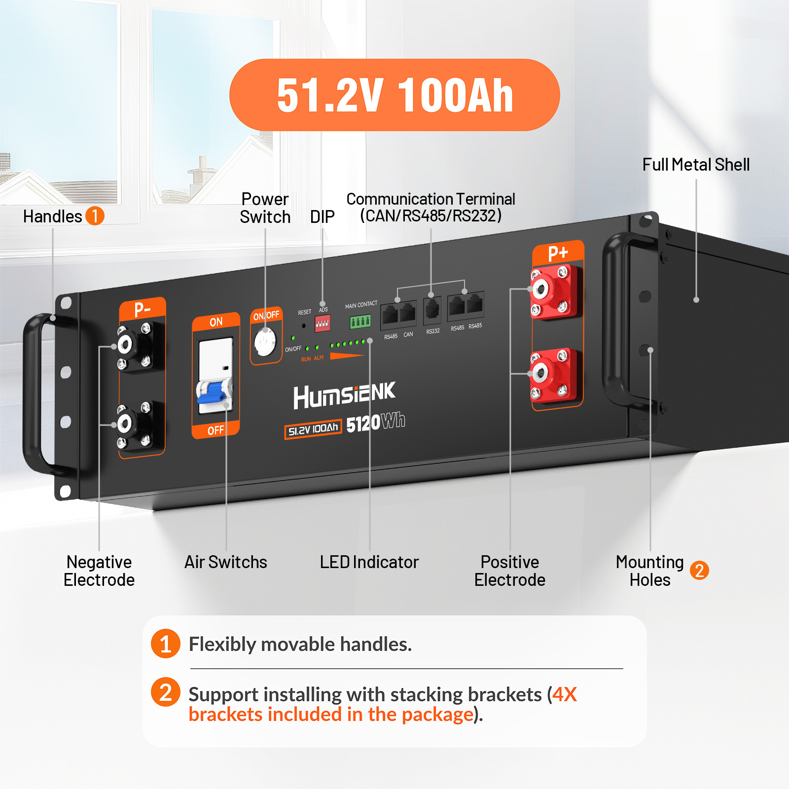 Humsienk 48V 100Ah LiFePO4 Battery 5.12kWh 3U Server Rack BYD Solar System Lot