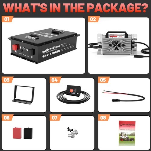 48V 100Ah Golf Cart LiFePO4 Lithium Battery with Charger 200A BMS Off-grid Solar