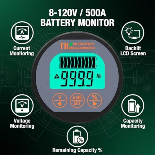Battery Monitor with Shunt Voltage Ampere Capacity Tester High Precision 0-350A