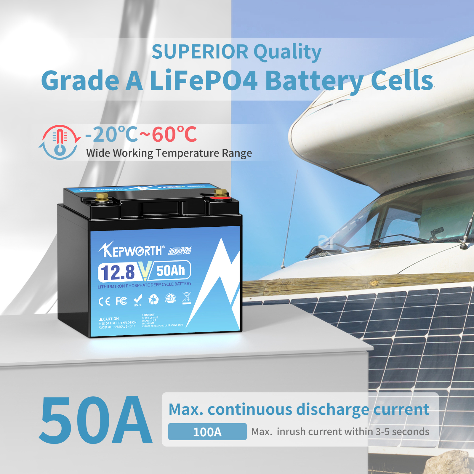 LiFePO4 12V 50AH Deep Cycle 50A BMS Lithium Battery Solar 30lb Trolling Motor RV
