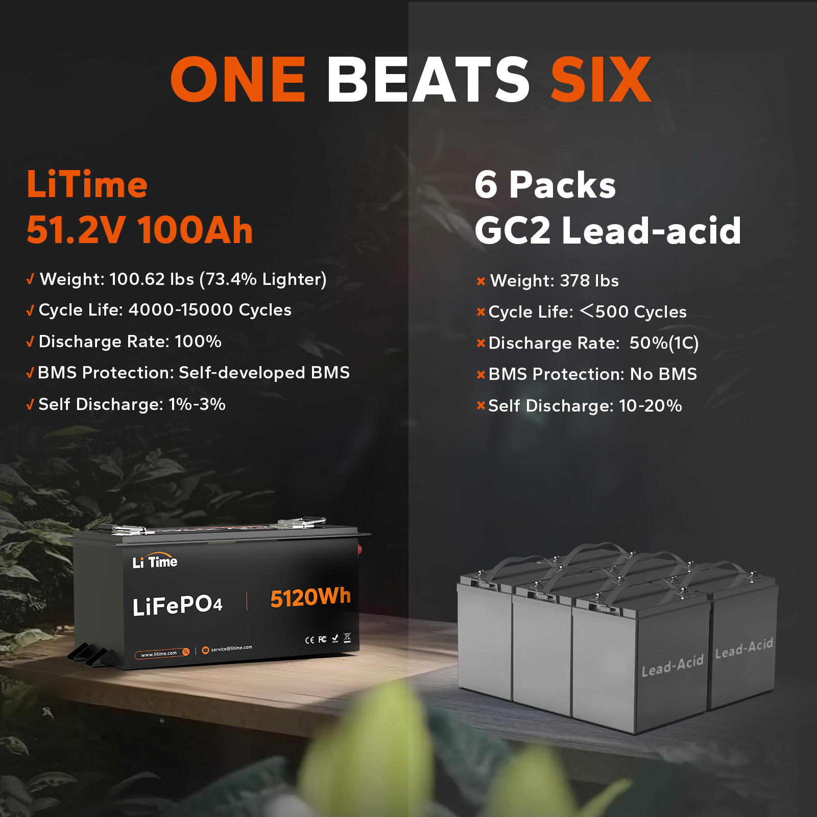 LiTime 48V 100Ah Golf Cart Metal Case Lithium Battery 200A BMS w/ Communication