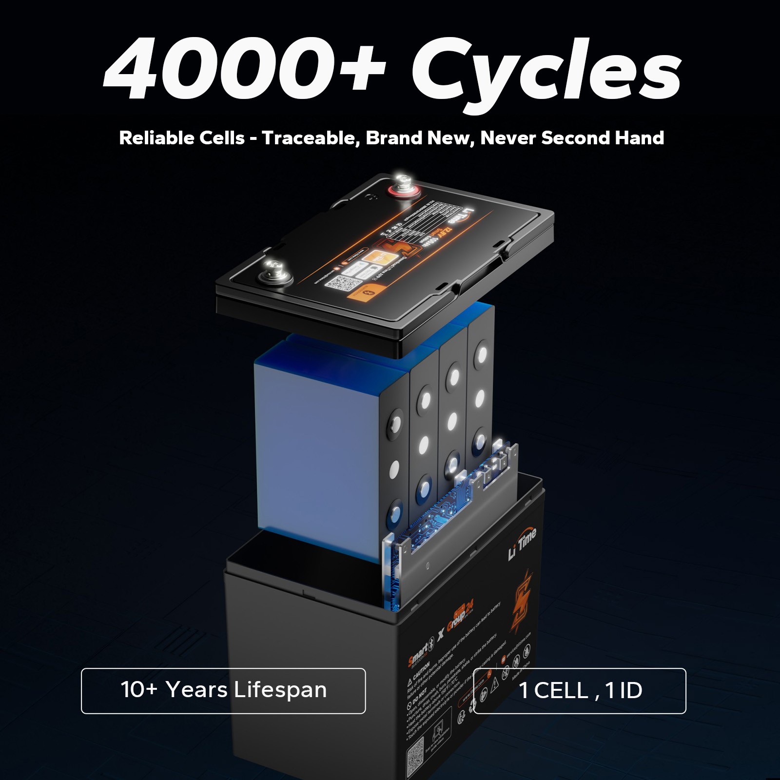 Litime 12V 100Ah Smart Group 24 LiFePO4 Lithium Battery with Bluetooth Function