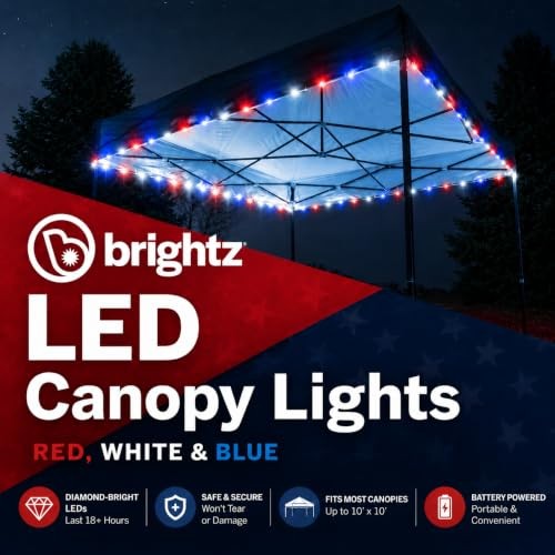 LED Patriotic Canopy Lights – 40 ft Red White & Blue String Lights – 4th of