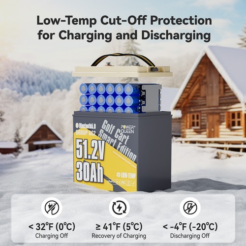 Power Queen 48V 30Ah Bluetooth Low Temp Golf Cart Lithium Battery BMS Deep Cycle