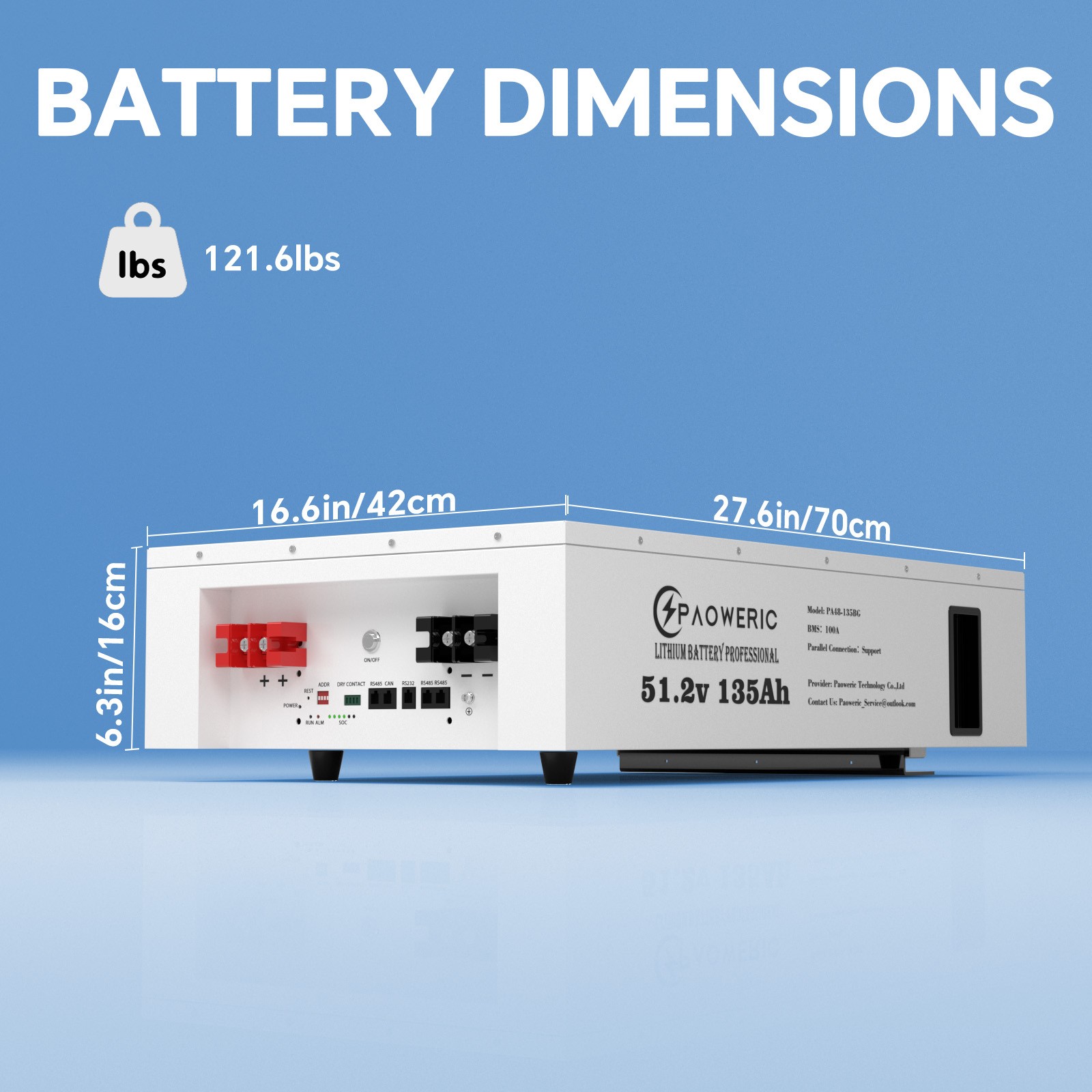 48V 51.2V 135Ah LiFePO4 Lithium Battery Wall Mounted 100A BMS Solar Home Storage
