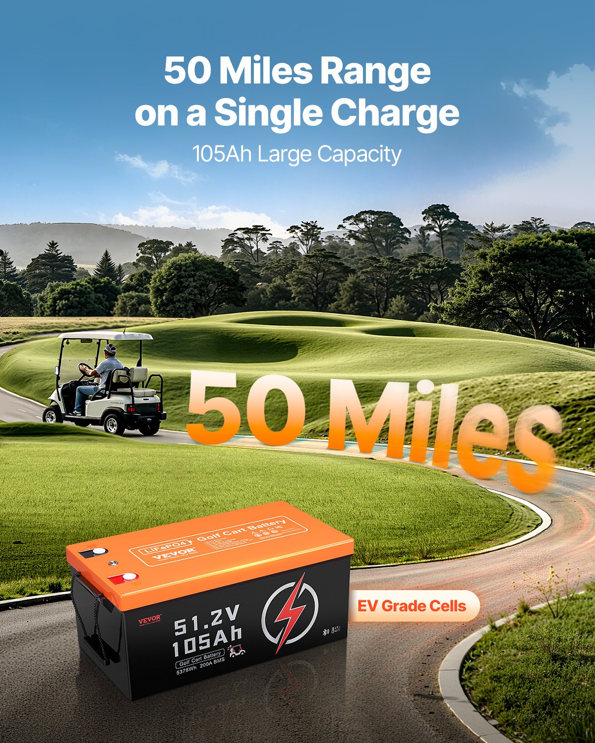 VEVOR 48V 105Ah Golf Cart Lithium Battery with LCD Monitor and 4000+ Cycles