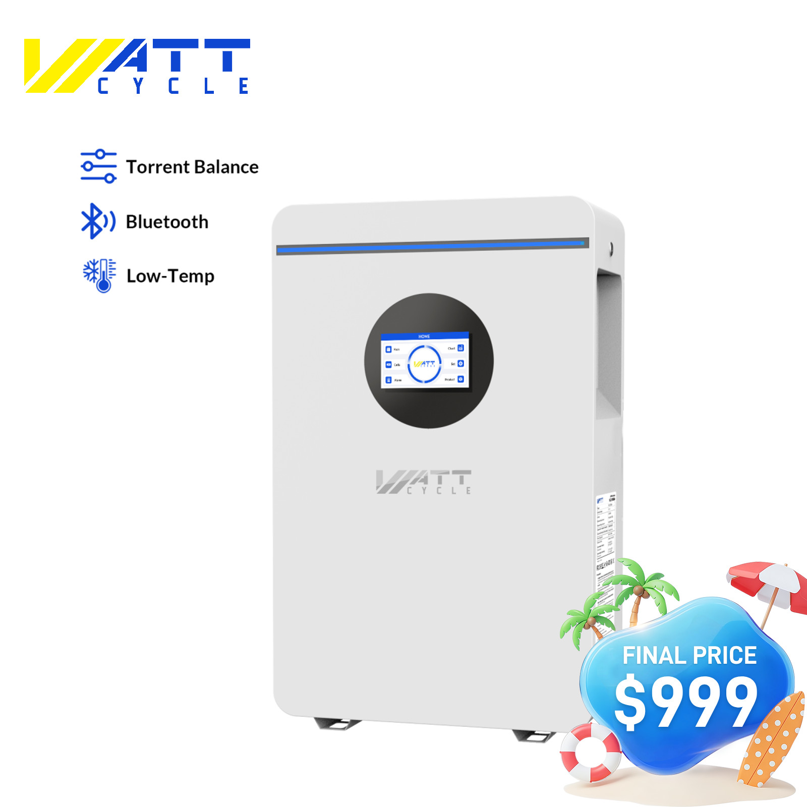 WattCycle 5120Wh 48V 100Ah Wall-Mounted LiFePO4 Battery 6000+ Cycles Off-Grid