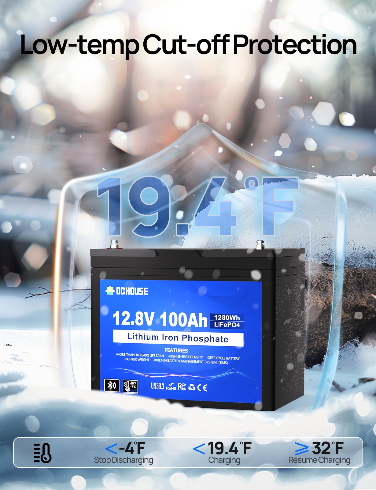 12V 100Ah LiFePO4 Lithium Battery Bluetooth monitoring For RV Solar Marine