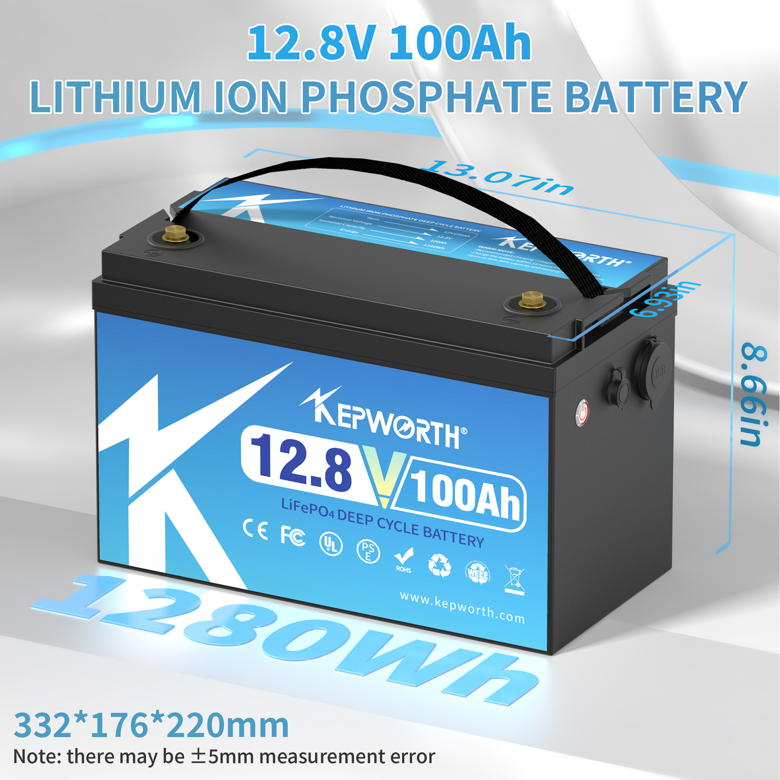 100AH LiFePO4 12V Lithium 1.28kWh Battery 15000 Cycle BMS Solar RV Van MotorHome