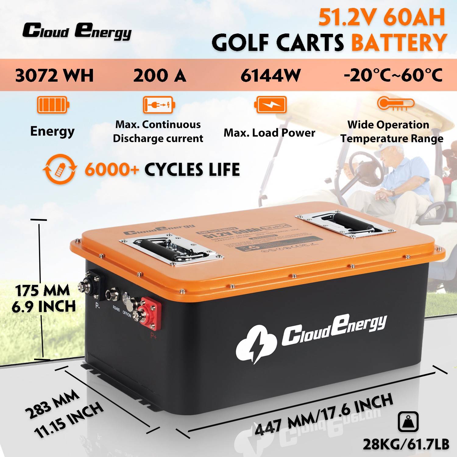 48V(51.2V) 60Ah LiFePO4 Lithium Golf Cart Battery with 20A Charger