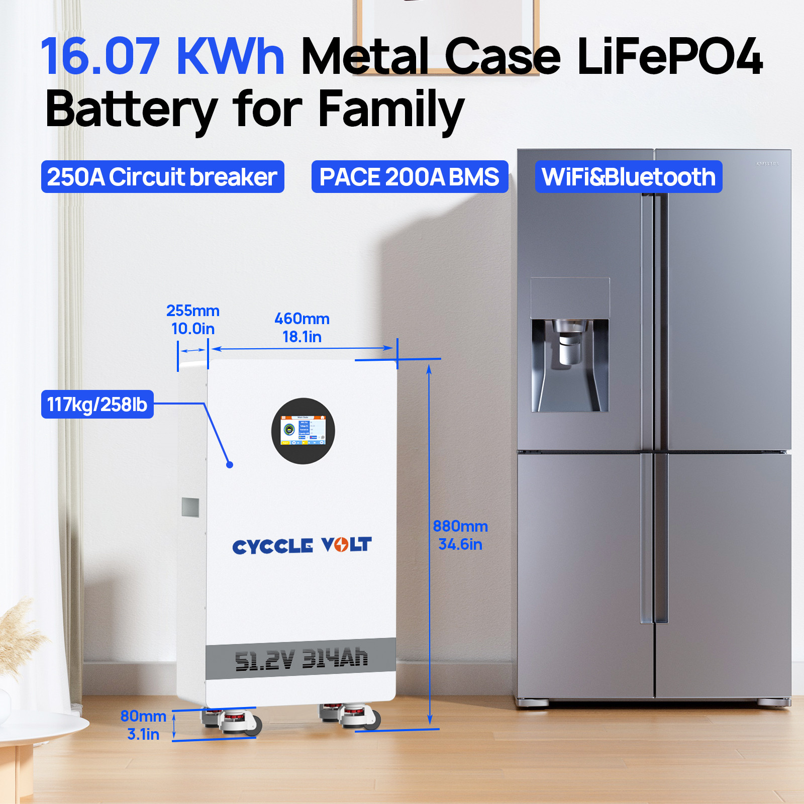 16.07kWh 48V 314AH LiFePO4 Battery Vertical Standing Solar Back up Power UPS