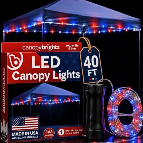 LED Patriotic Canopy Lights – 40 ft Red White & Blue String Lights – 4th of