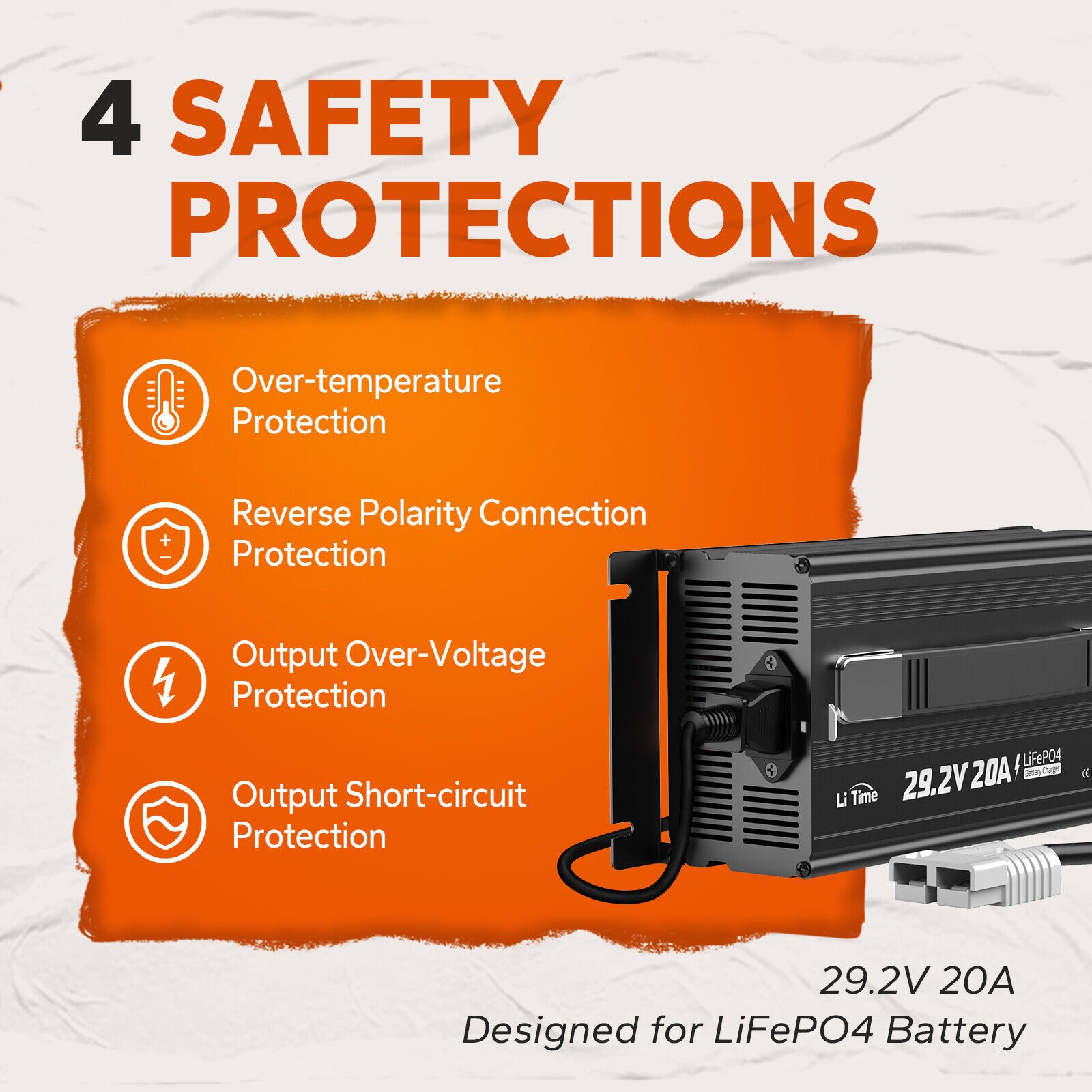 LiTime 24V 100Ah Bluetooth LiFePO4 Lithium Battery with 20A Charger For RV Boat