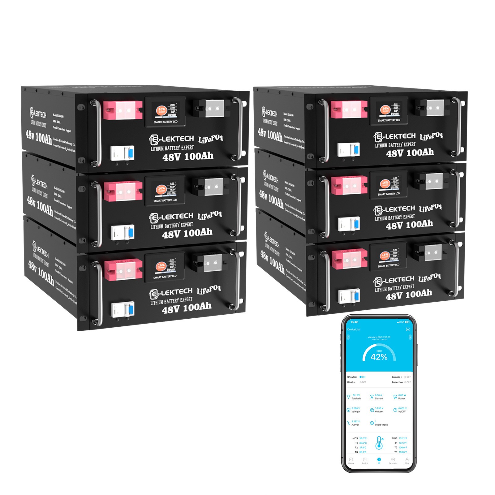 48V 100Ah LiFePO4 Lithium Battery 200A BMS 5120Wh RV Camping Solar Power Storage