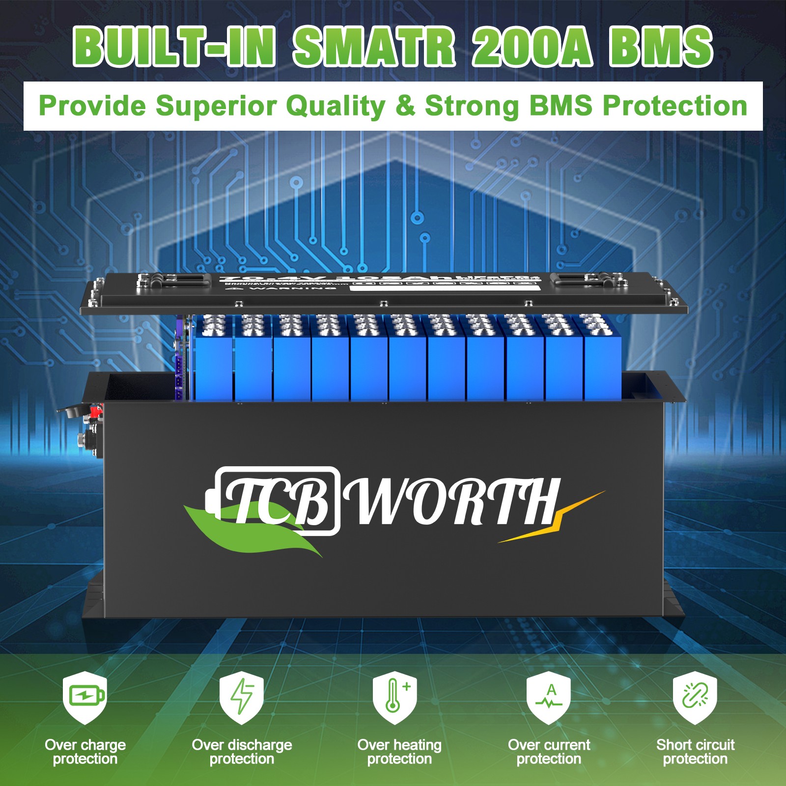 72V 105AH Lithium 200a BMS Golf Cart Battery Lifepo4 Charger Bluetooth MetalCase