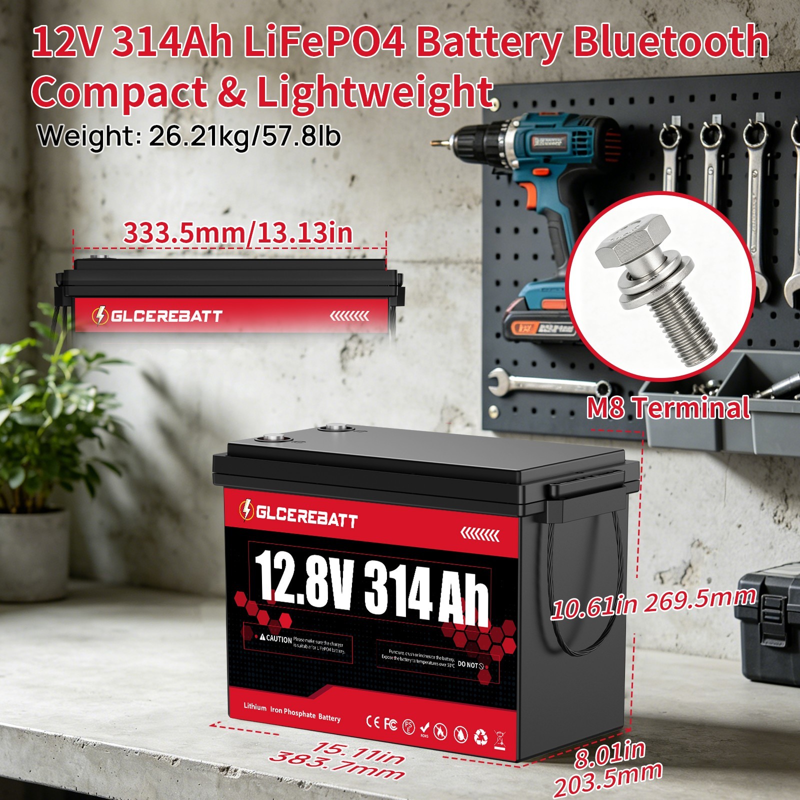 12V 314Ah 300Ah Lithium LiFePO4 Battery Bluetooth 200A BMS Fo RV Solar Off-Grid