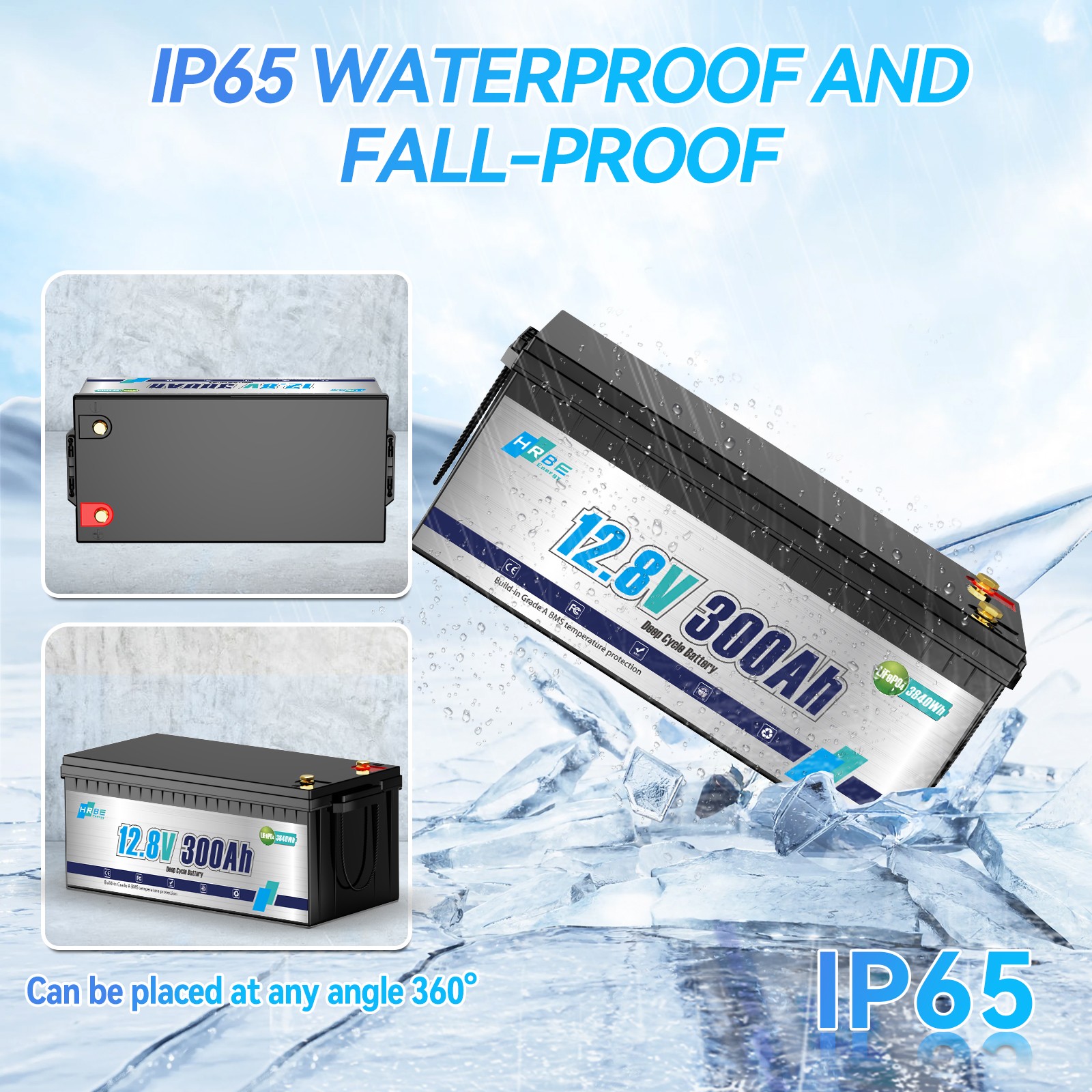 LiFePO4 12V 300Ah Deep Cycle Lithium Battery 200A BMS for RV Solar Boat Off-grid